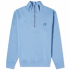 Maison Kitsuné Men's Bold Fox Head Patch Half Zip Sweat in Hampton Blue