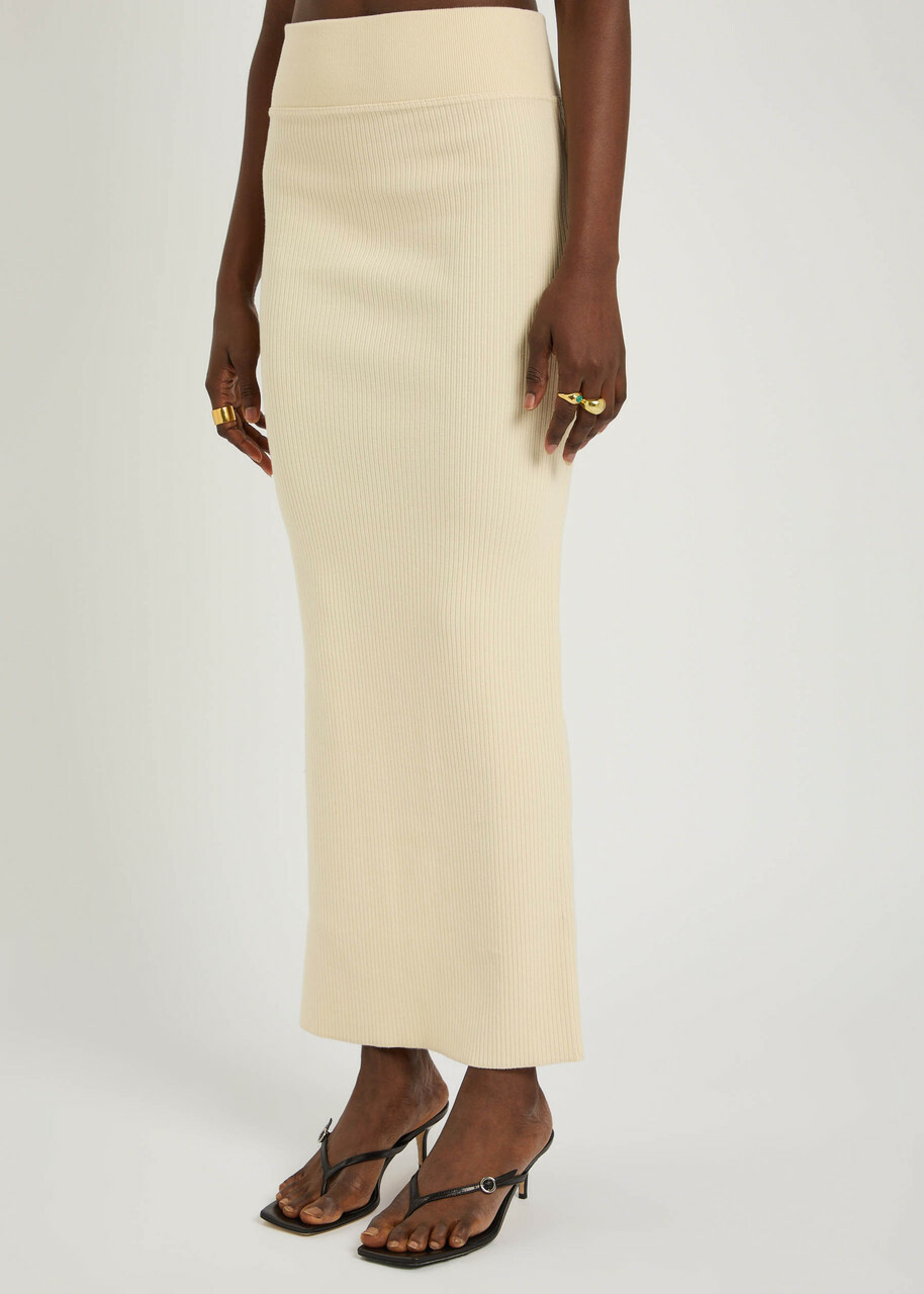 Wardrobe.nyc Ribbed Knit Midi Skirt Cream