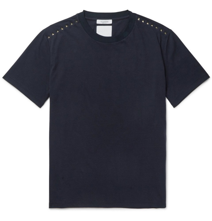 Photo: Valentino - Rockstud Cotton-Jersey T-Shirt - Men - Navy