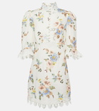 Zimmermann Lace-trimmed floral linen minidress