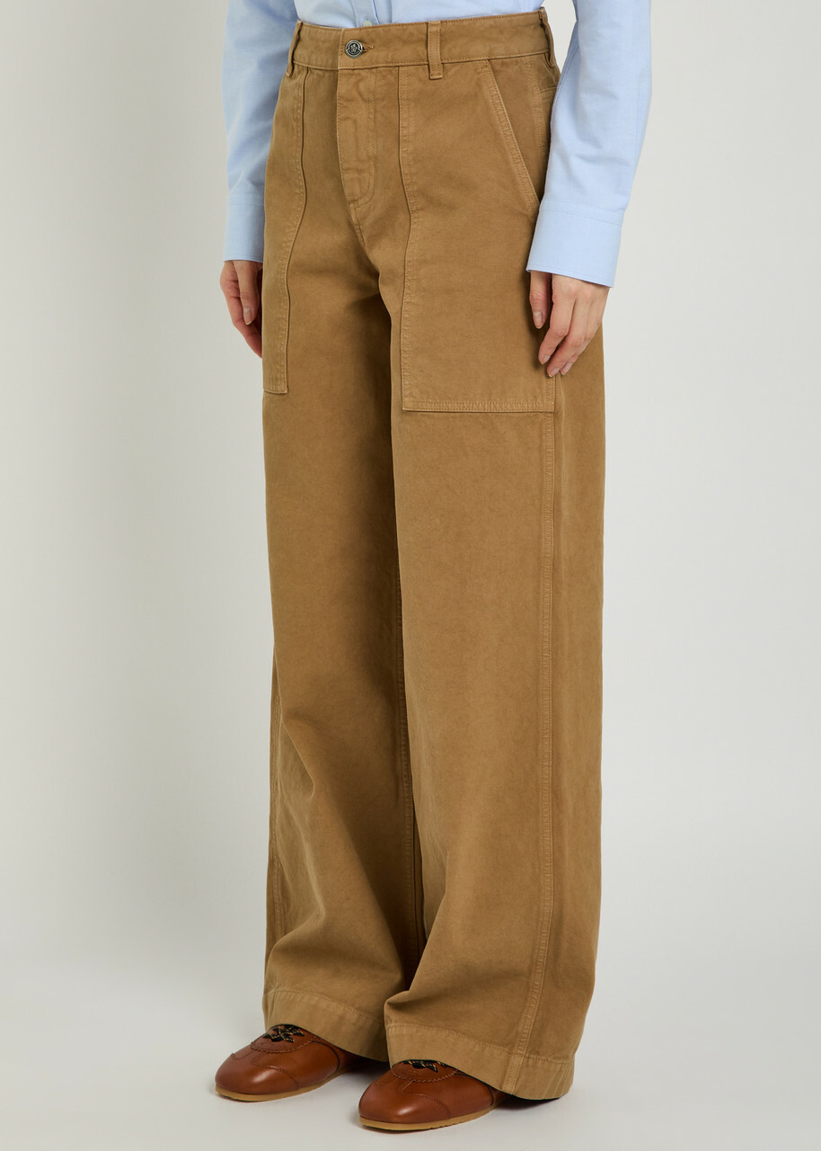Moncler Wide-leg Canvas Trousers Brown
