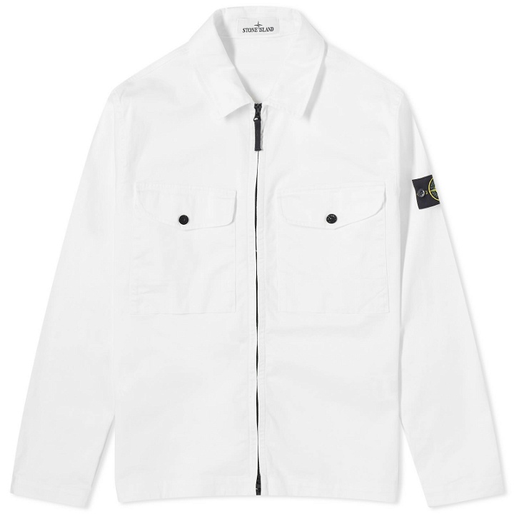 Photo: Stone Island Men's Stretch Cotton Double Pocket Shirt Jacket in White