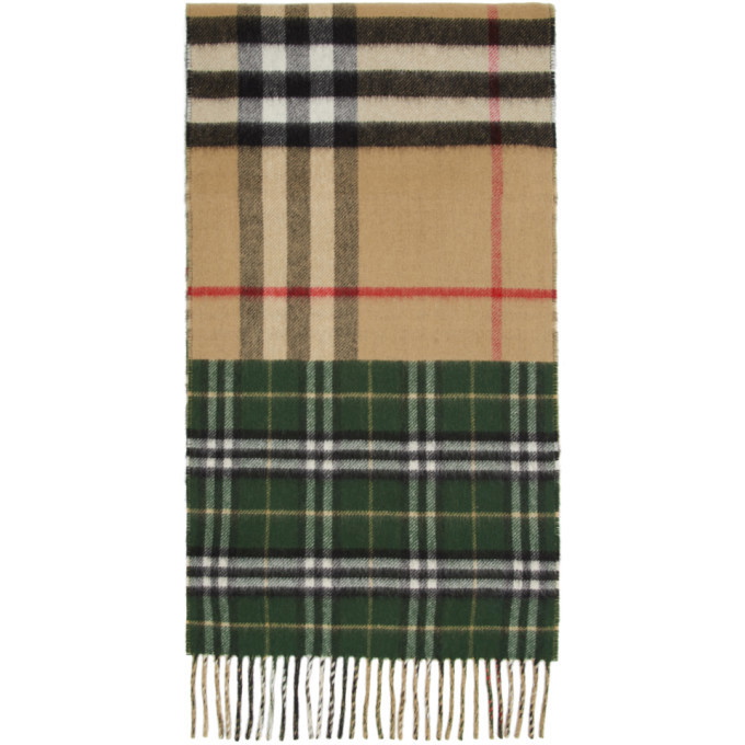 Photo: Burberry Green and Beige Vintage Check To Giant Check Scarf