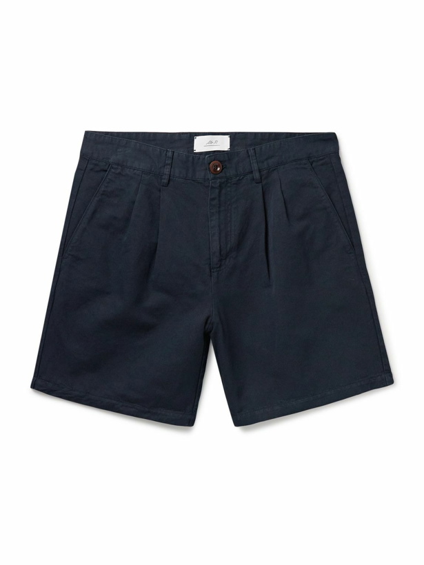 Photo: Mr P. - Straight-Leg Pleated Cotton and Linen-Blend Twill Shorts - Blue