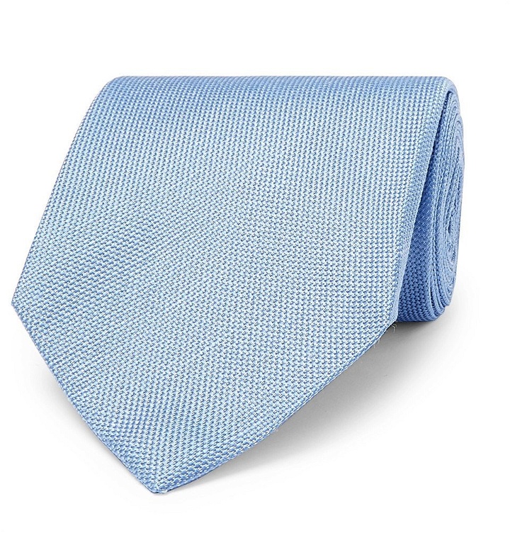 Photo: TOM FORD - 8cm Silk and Linen-Blend Jacquard Tie - Men - Blue