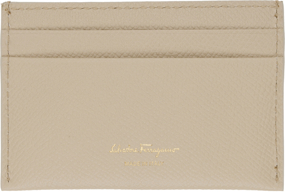 Ferragamo Beige Gancini Credit Card Holder