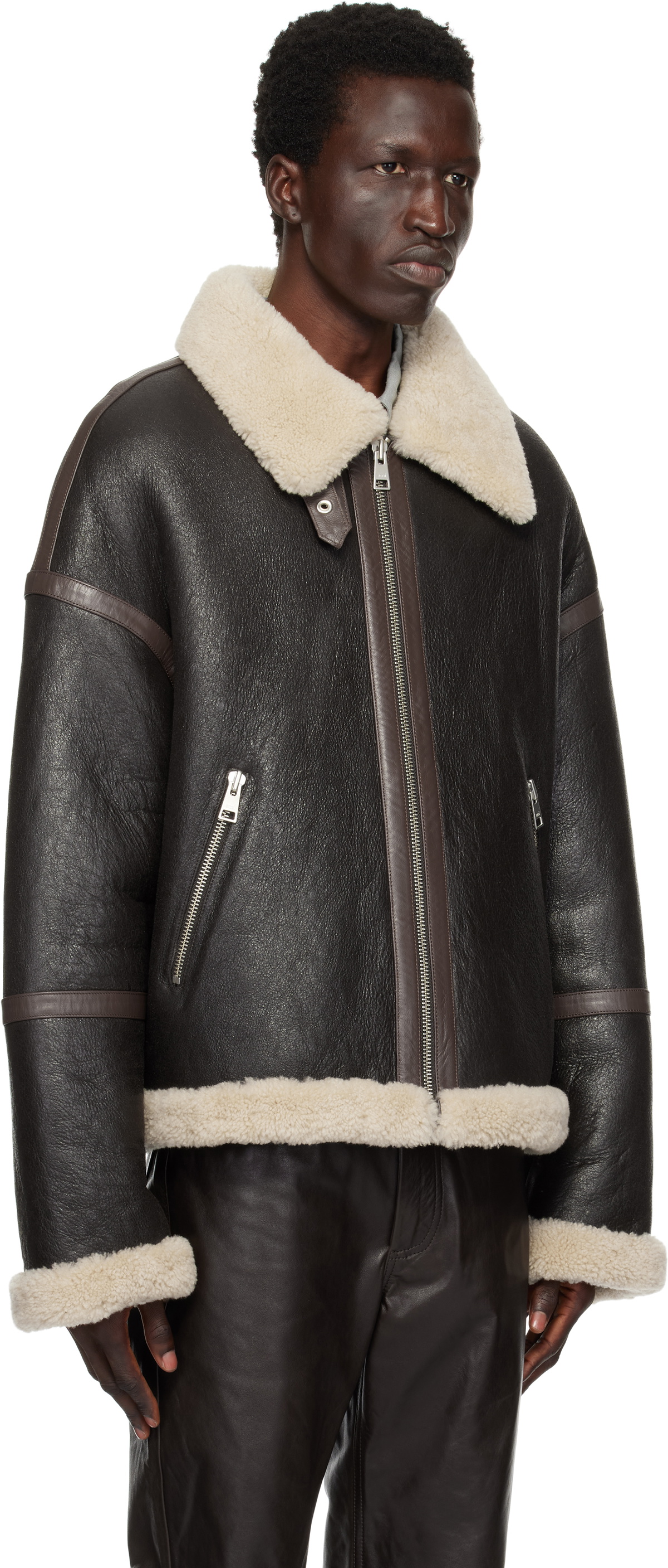 AMI Paris Brown Shearling Zip Jacket AMI