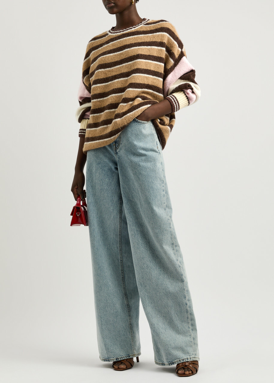 Stine Goya Striped Brushed-knit Jumper Brown