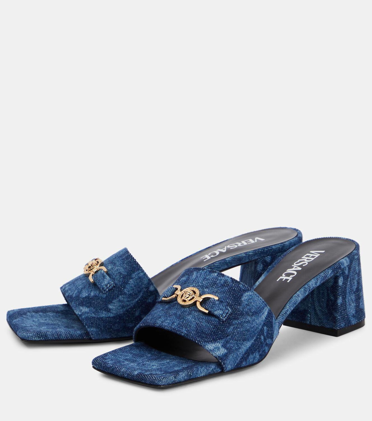 Versace Medusa leather-trimmed mules Versace