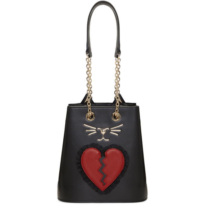Charlotte Olympia Black Broken Heart Feline Bucket Bag Charlotte