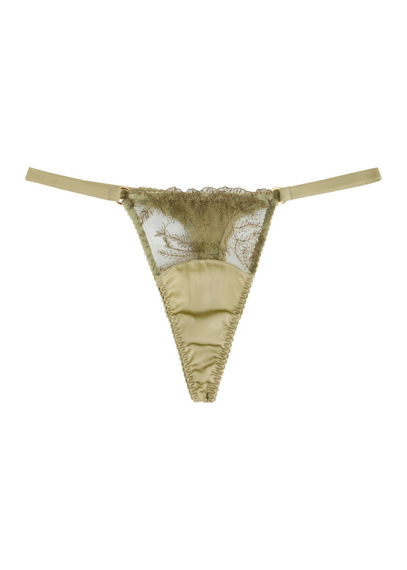 Photo: Fleur OF England Arianna Embroidered Silk-blend Satin Thong Sage