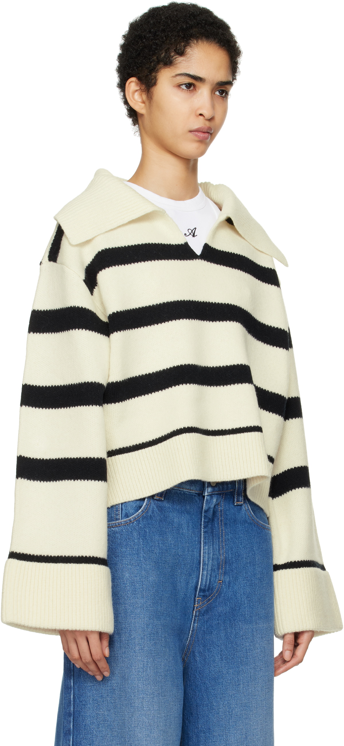 Axel Arigato Off-White & Black Clio Cropped Sweater