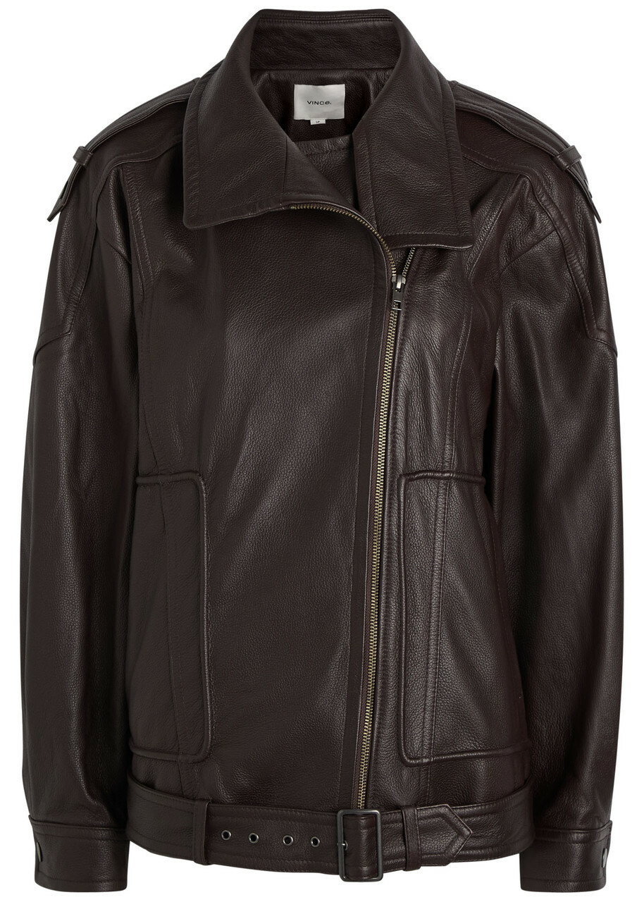 Vince Panelled Grained Leather Jacket Burgundy