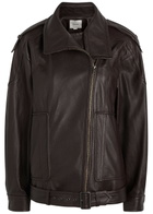 Vince Panelled Grained Leather Jacket Burgundy