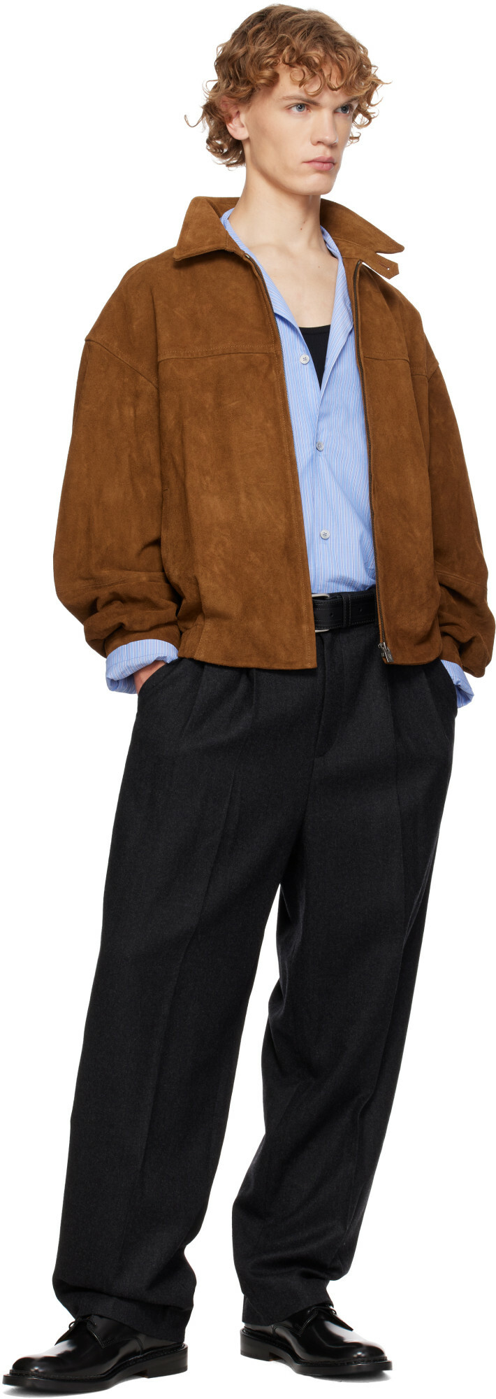 LE17SEPTEMBRE Brown Suede Zip Blouson Leather Jacket