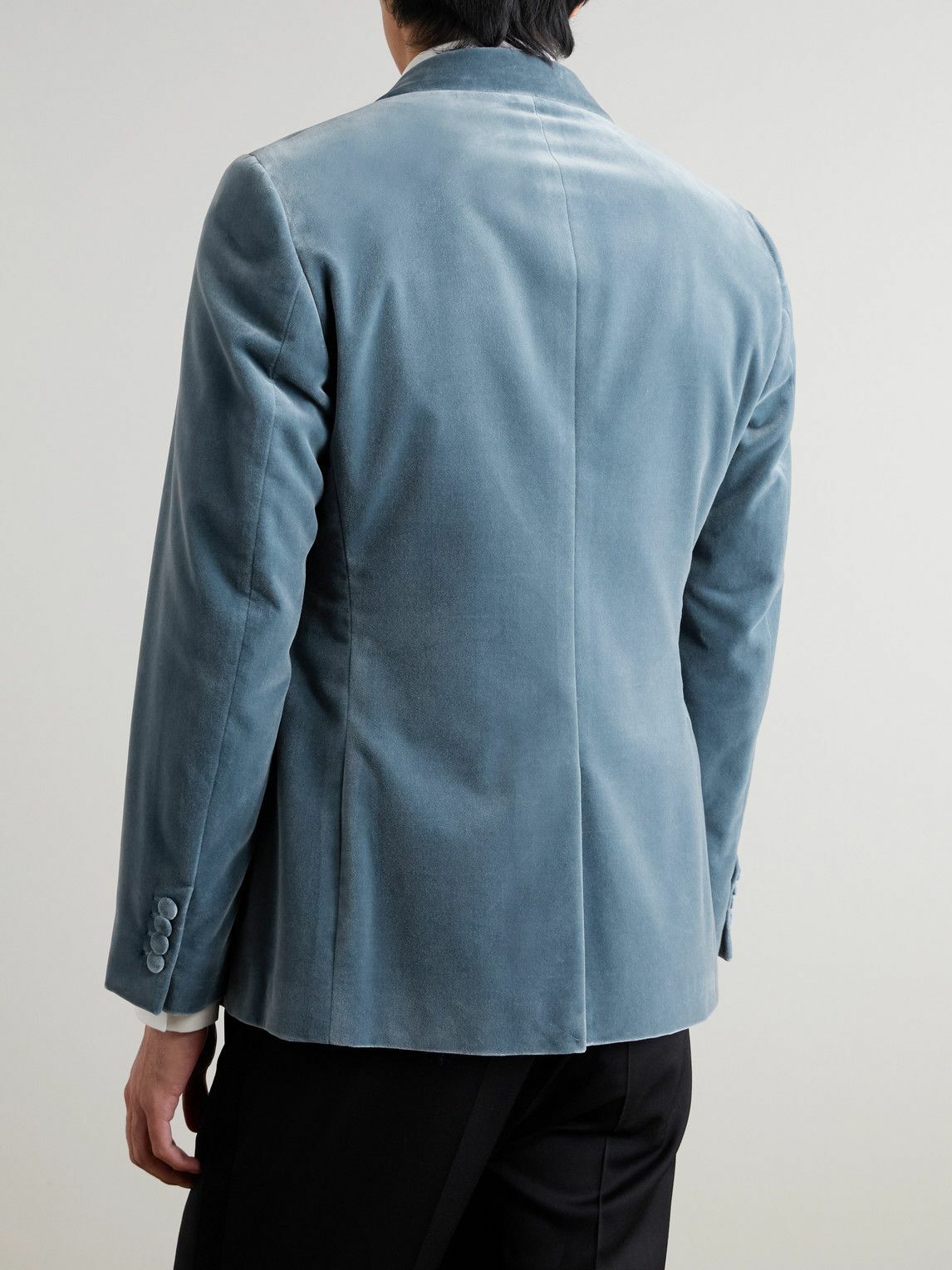 Mr P. - Slim-Fit Shawl-Collar Cotton-Velvet Tuxedo Jacket - Blue