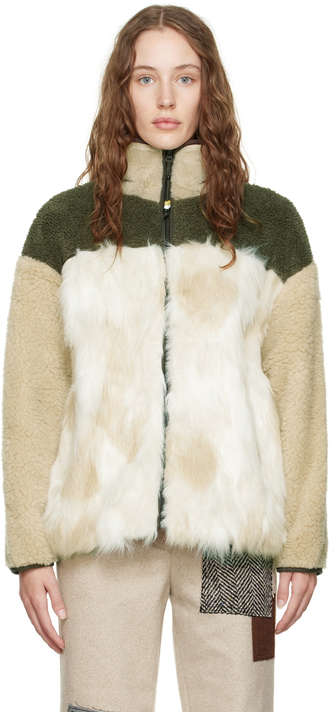 OPEN YY Beige Zip Faux-Fur Sweatshirt