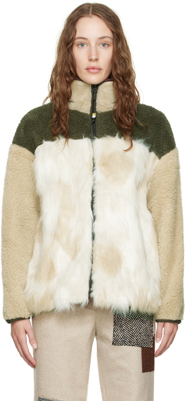 Photo: OPEN YY Beige Zip Faux-Fur Sweatshirt