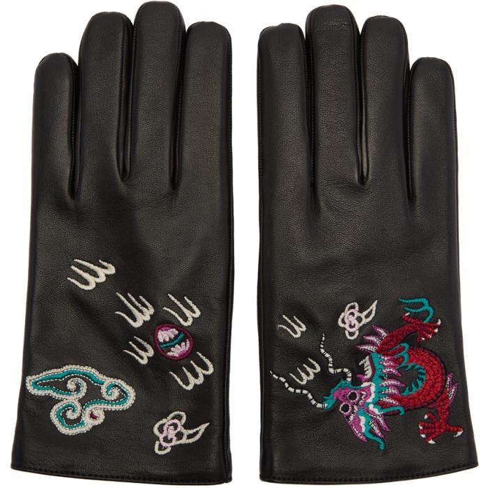 Photo: Gucci Black Leather Dragon Gloves