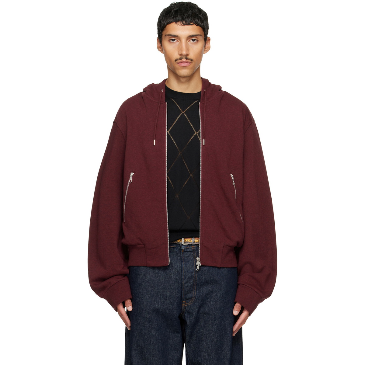 Dries Van Noten Burgundy Cotton Hoodie
