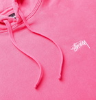 Stüssy - Logo-Embroidered Fleece-Back Cotton-Jersey Hoodie - Pink