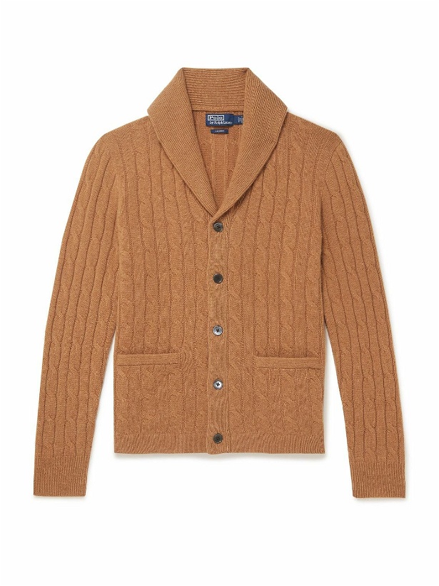 Photo: Polo Ralph Lauren - Shawl-Collar Cable-Knit Cashmere Cardigan - Brown