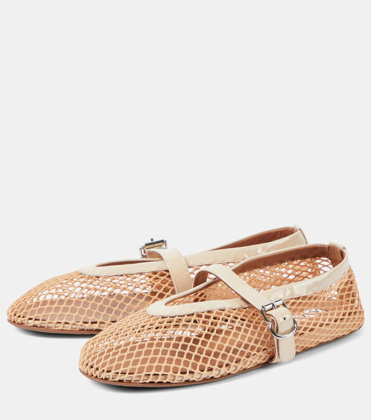 Alaïa Leather-trimmed fishnet ballet flats ALAÏA