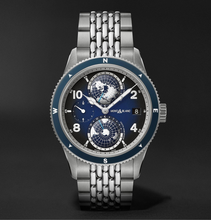 Photo: Montblanc - 1858 Geosphere Automatic 42mm Titanium and Stainless Steel Watch, Ref. No. 125567 - Silver