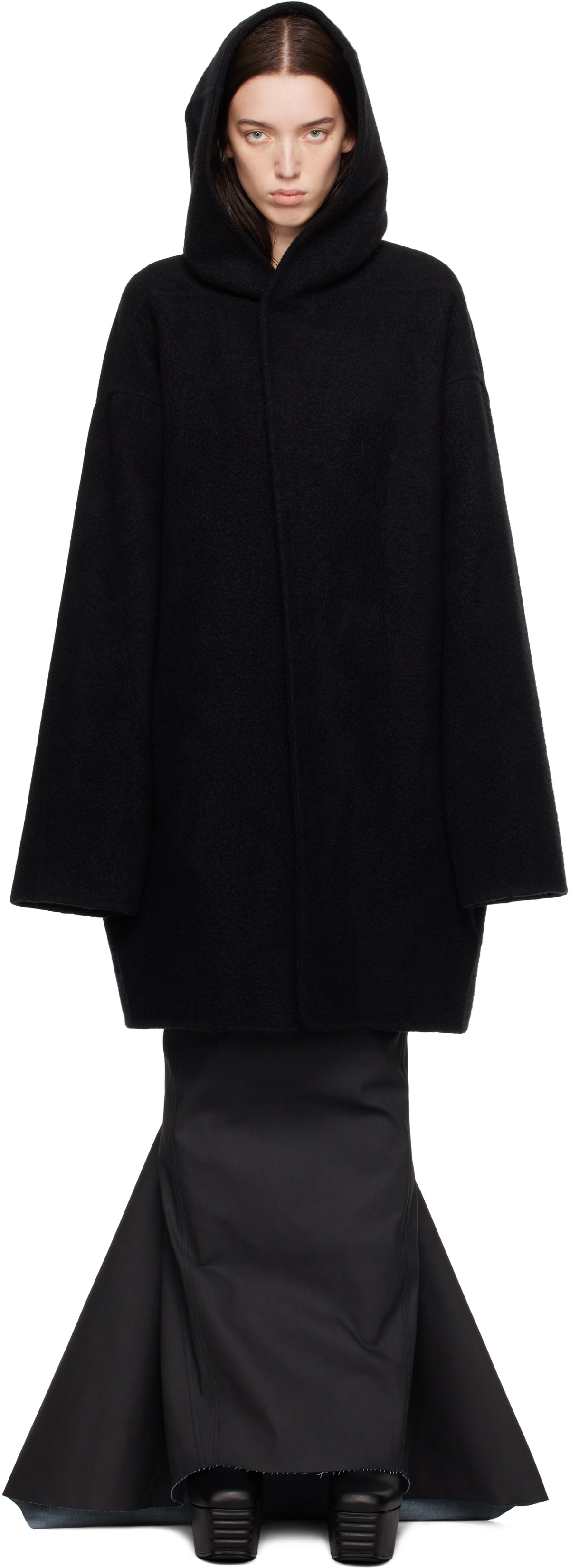 Rick Owens Black Porterville Hooded Robe Coat Rick Owens