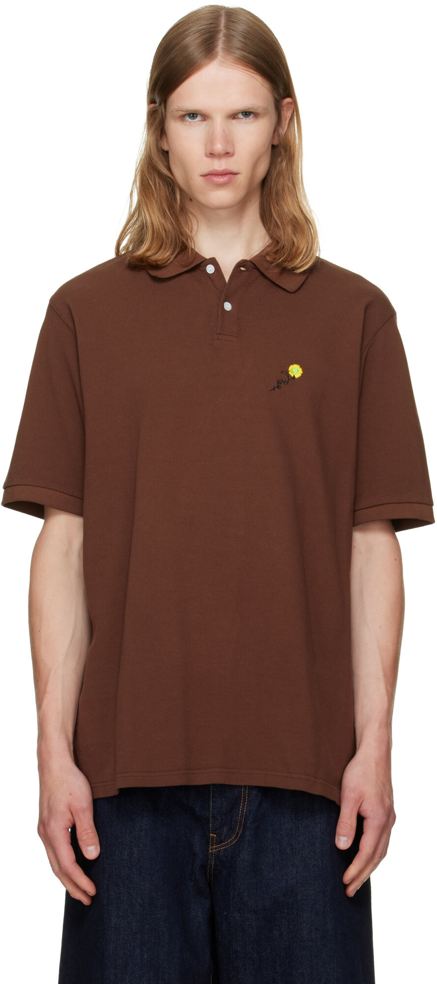 vowels Brown Short Sleeve Pique Polo