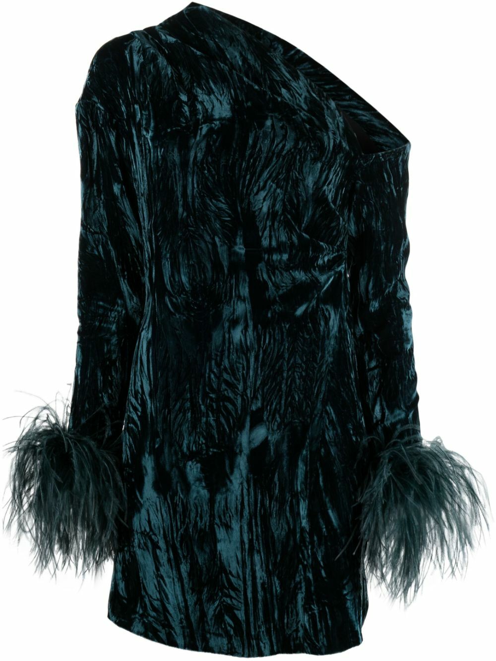 16Arlington Blue Feather-Trim Velvet Dress 16Arlington