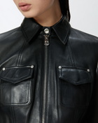 Pinko Short Leather And Technical Fabric Biker Jacket Limo Black