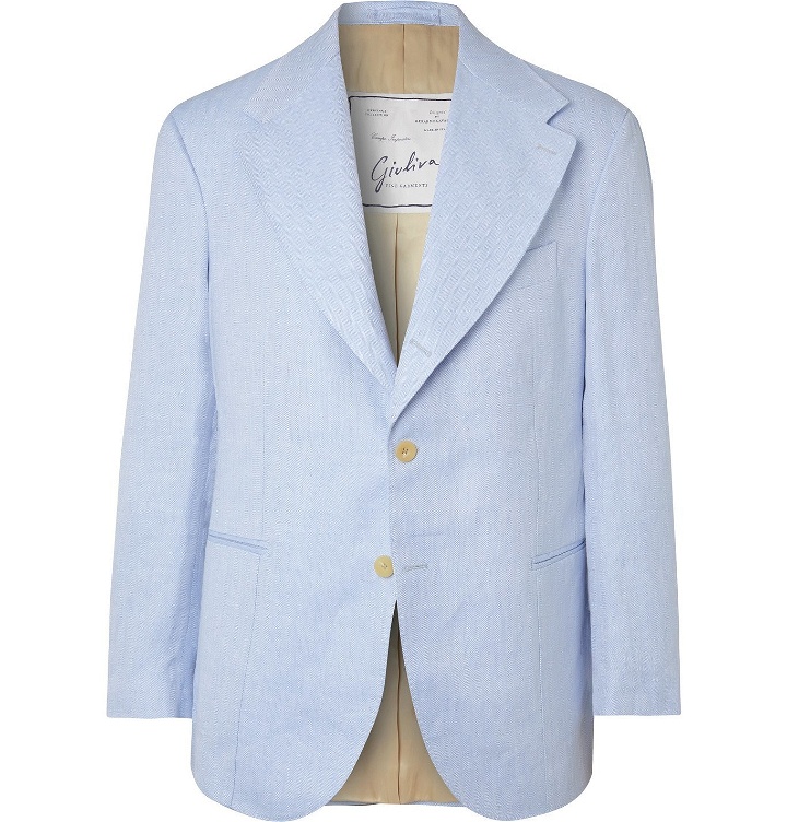 Photo: Giuliva Heritage - Alfonso Herringbone Linen Suit Jacket - Blue