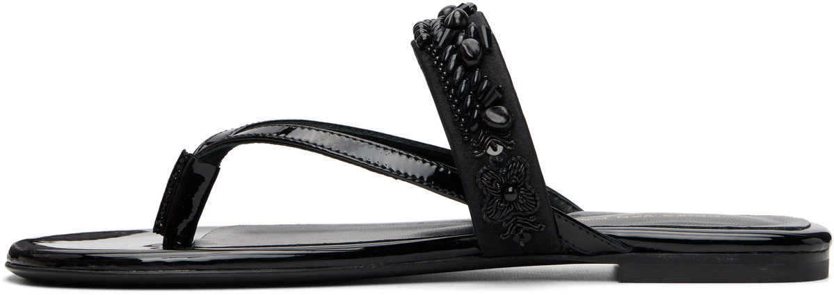 Dries Van Noten Black Embroidered Matadore Strap Flat Sandals