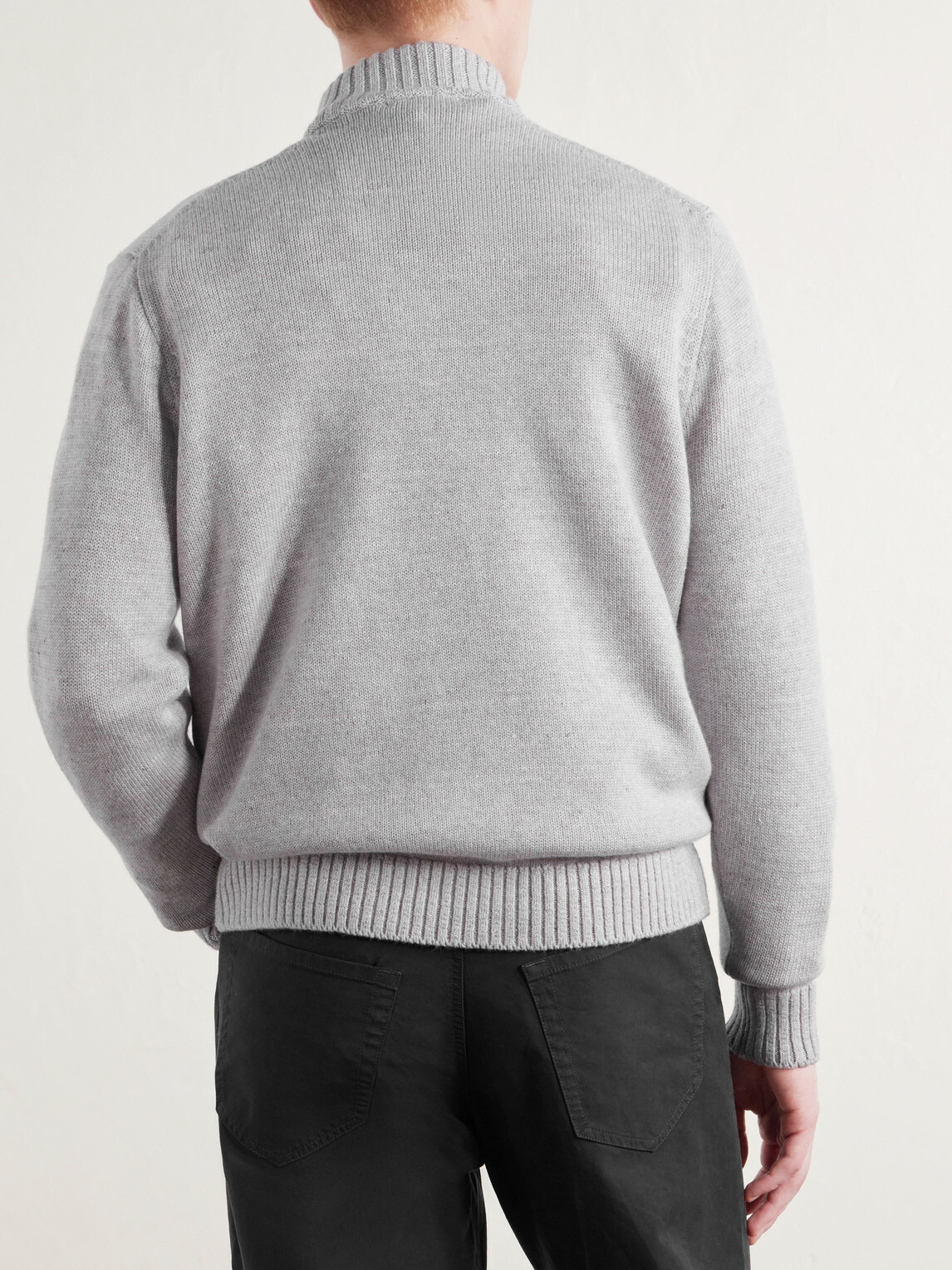 Inis Meáin - Wool and Linen-Blend Half-Zip Sweater - Gray