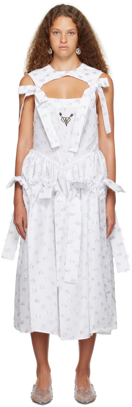 ワンピース chopova lowena Midi Dress Chopova Lowena SSENSE Exclusive White Wedding Carve Bow Midi