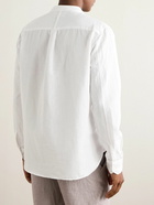 Mr P. - Grandad-Collar Organic Cotton and Linen-Blend Seersucker Shirt - White