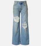 Area Distressed embellished wide-leg jeans