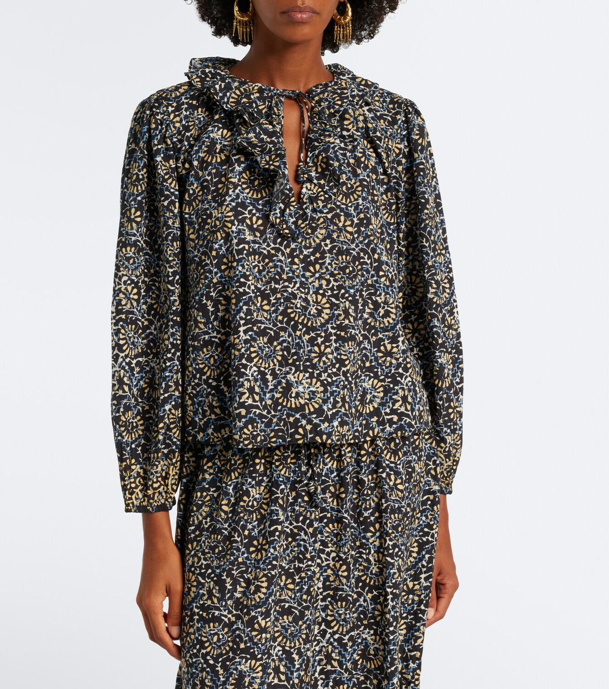 Ulla Johnson Siena printed ruffled cotton-blend top