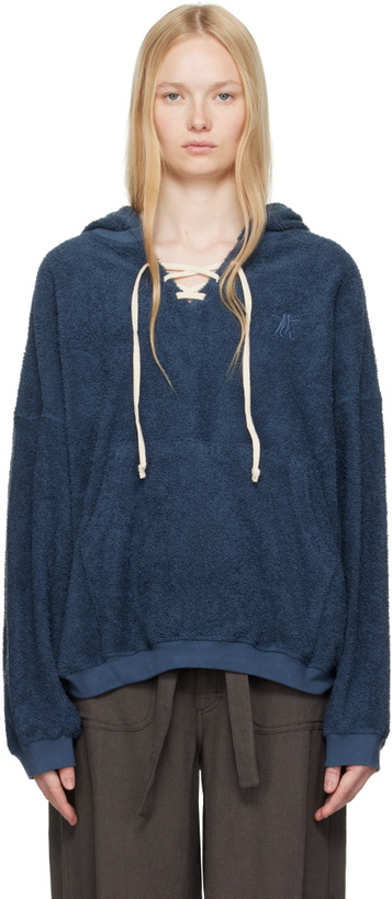 Photo: OPEN YY Navy Terry Lace-Up Hoodie