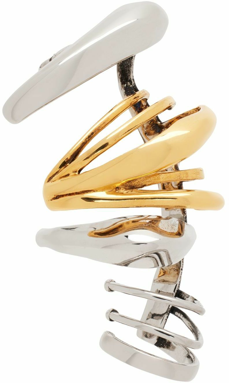 Alexander McQueen Silver & Gold Multi Hoop Cuff Earring Alexander McQueen