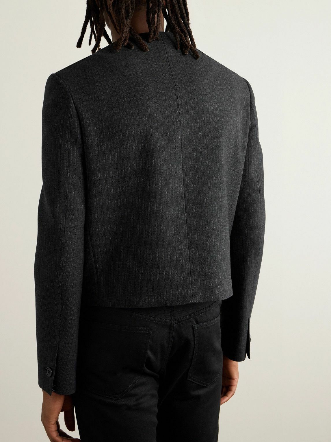 CELINE - Pinstriped Wool and Silk-Blend Gabardine Blazer - Gray