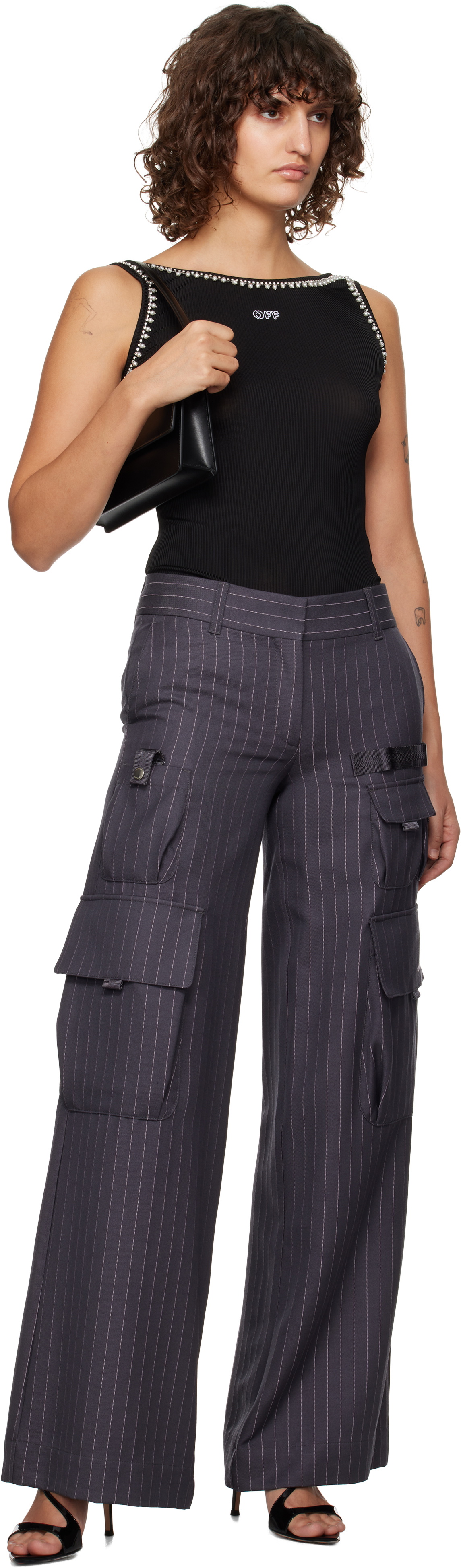 Off-White Gray Pinstripe Toybox Cargo Pants Off-White