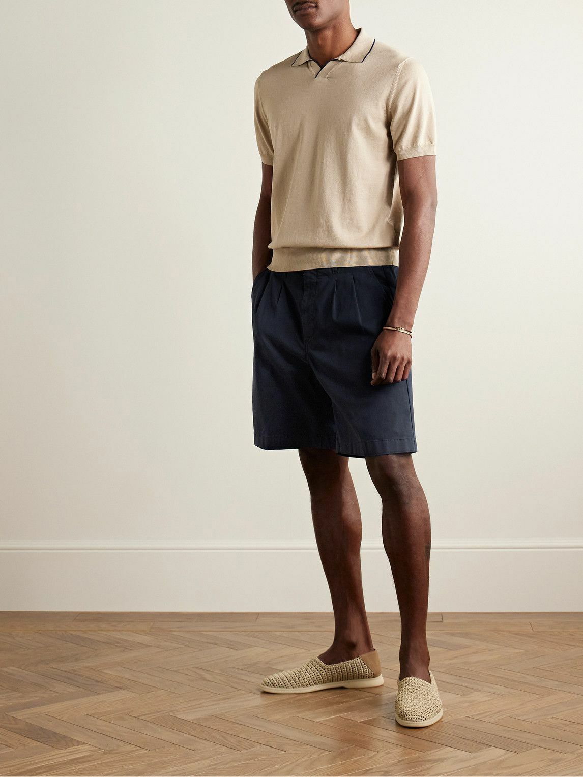 Straight-Leg Pleated Cotton-Twill Shorts