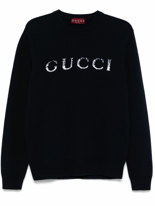 Photo: Gucci Blue Wool Intarsia-Logo Sweater