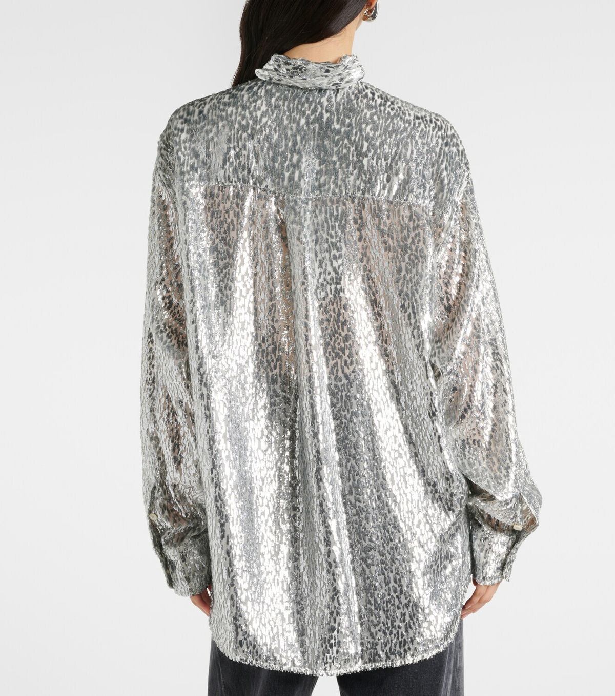 Stella McCartney Leopard-print scarf-detail lamé shirt