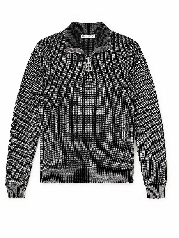 Photo: JW Anderson - Ribbed Cotton Half-Zip Sweater - Gray