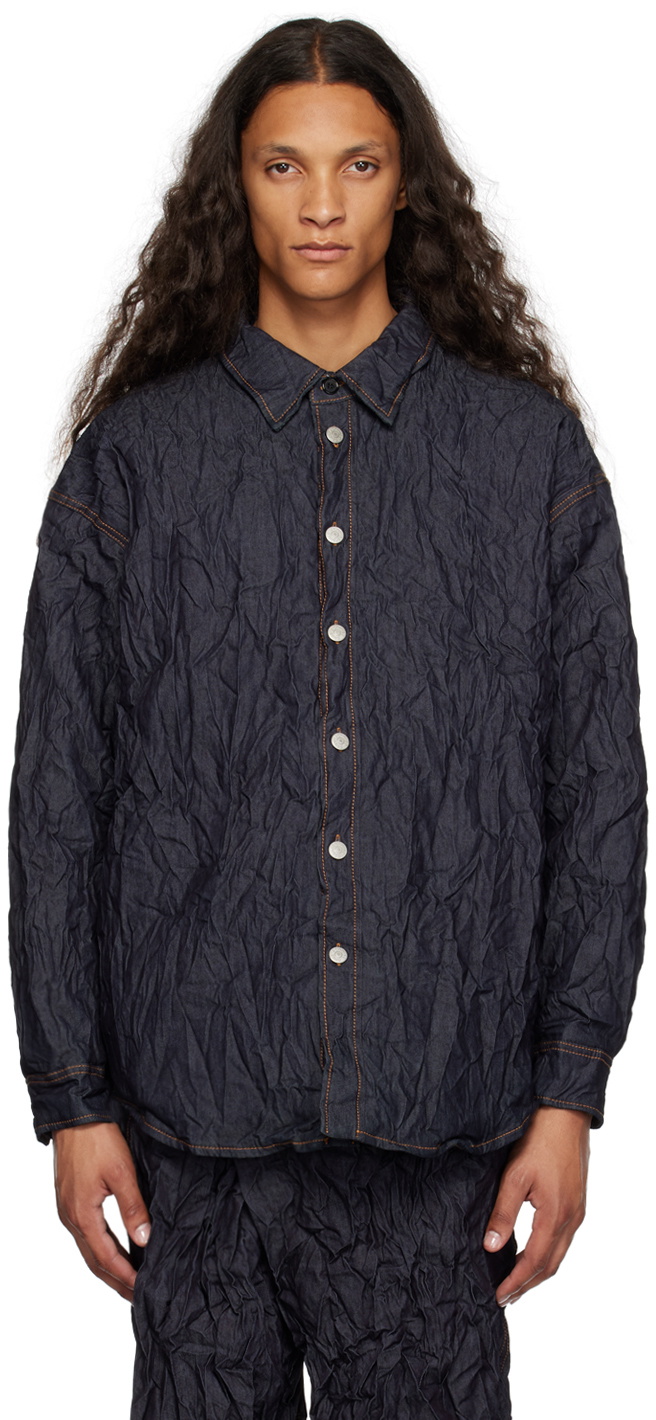 Acne Studios - Crinkled padded denim jacket - Indigo blue