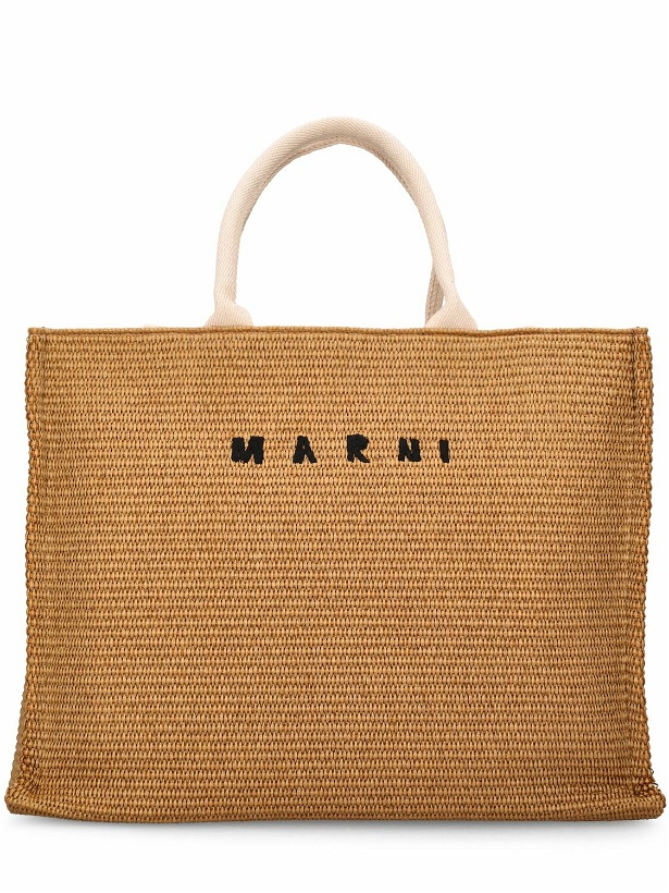 Photo: MARNI - Medium Logo Raffia Effect Tote Bag