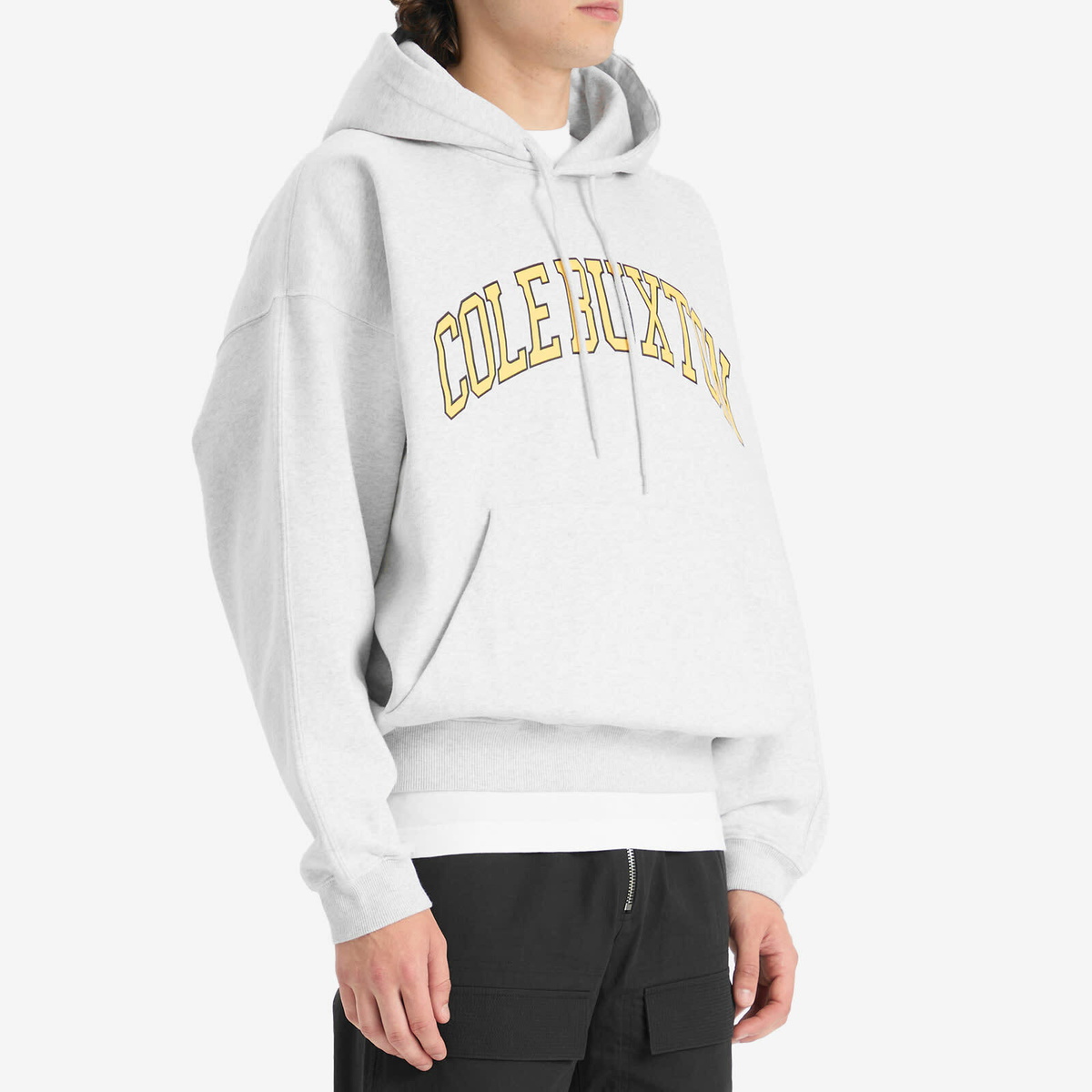 Cole Buxton Men's Yellow Arc Hoodie in Light Grey Marl
